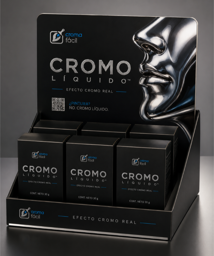 Exhibidor de mostrador Croma Fácil con Cromo Líquido